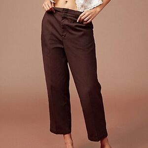 Dickies Womens Dark Brown Cropped Urban Outfitters UO High Waisted Ankle Pants 4